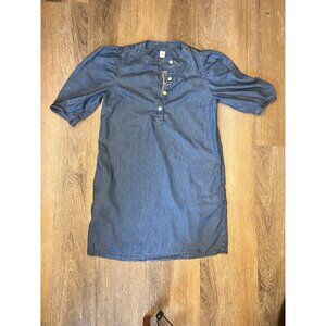 Gap XS Denim Tunic Dress With Puff Sleeves & Button-Front Closure